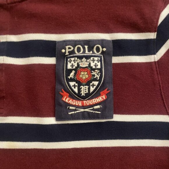 Polo Ralph Lauren Shirt Mens 2XL Maroon White Navy Striped Crest Custom Slim Fit - Picture 2 of 8